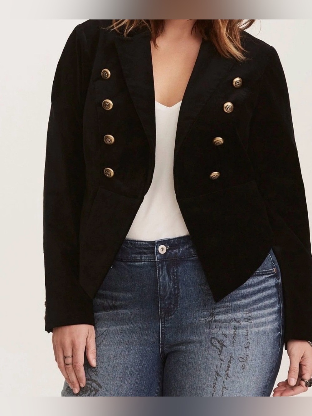 Torrid Black Velvet Cropped Military Blazer Plus size 4x Victorian steampunk